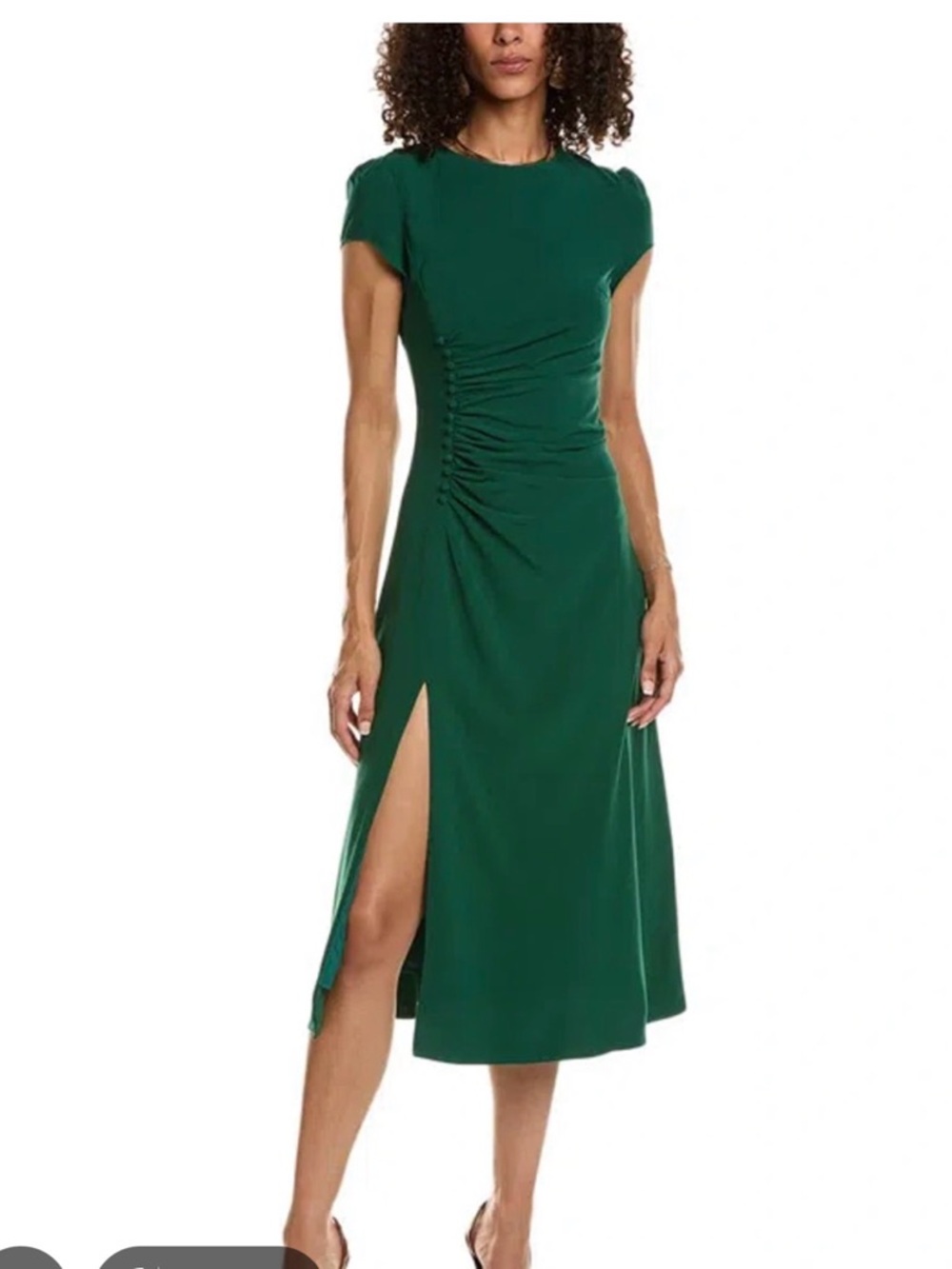Classic Emerald Midi Dress with Side Ruching